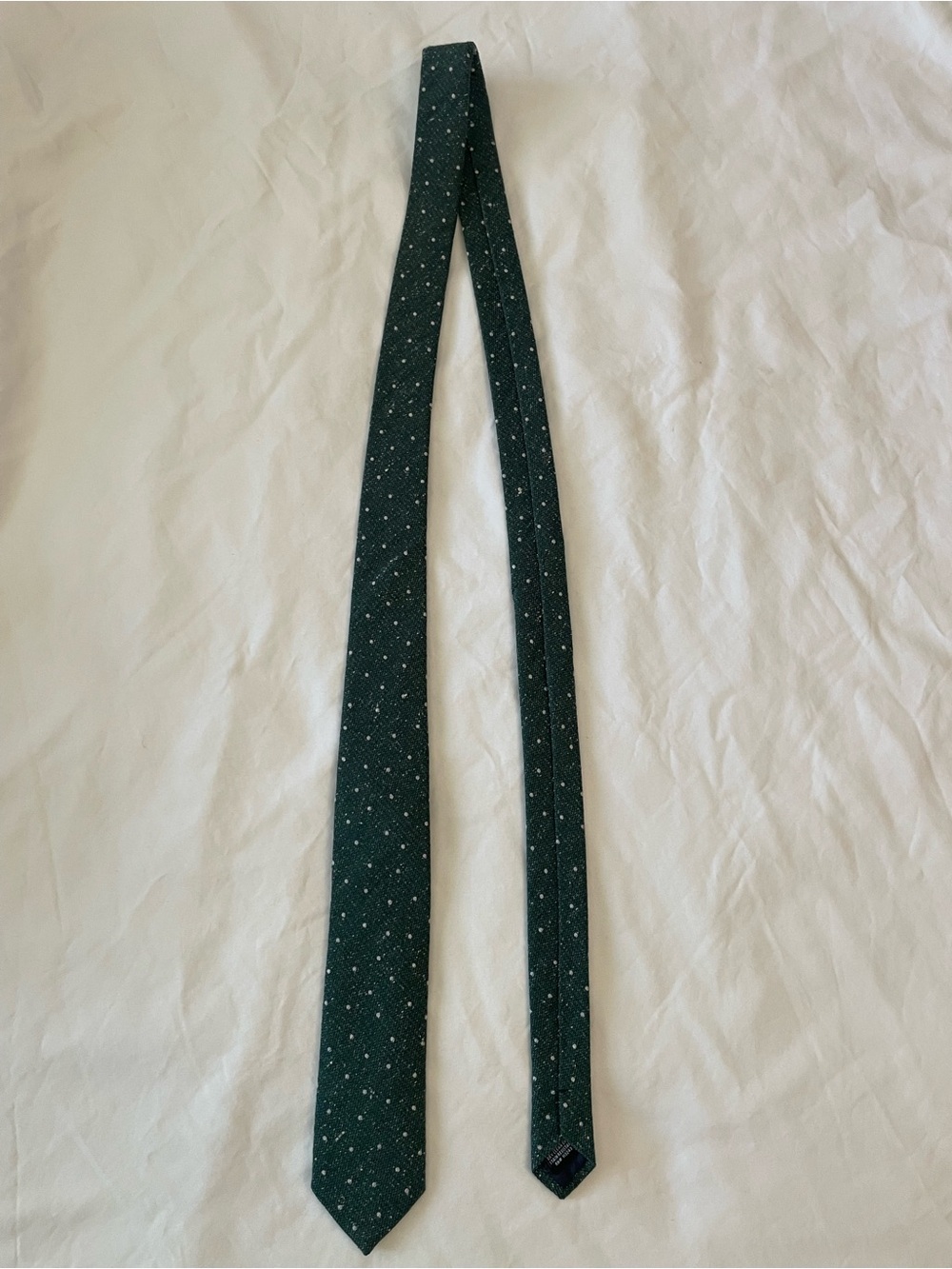 The Tie Bar Dark Green Wool Tie with White Dots - Picture 3 of 7